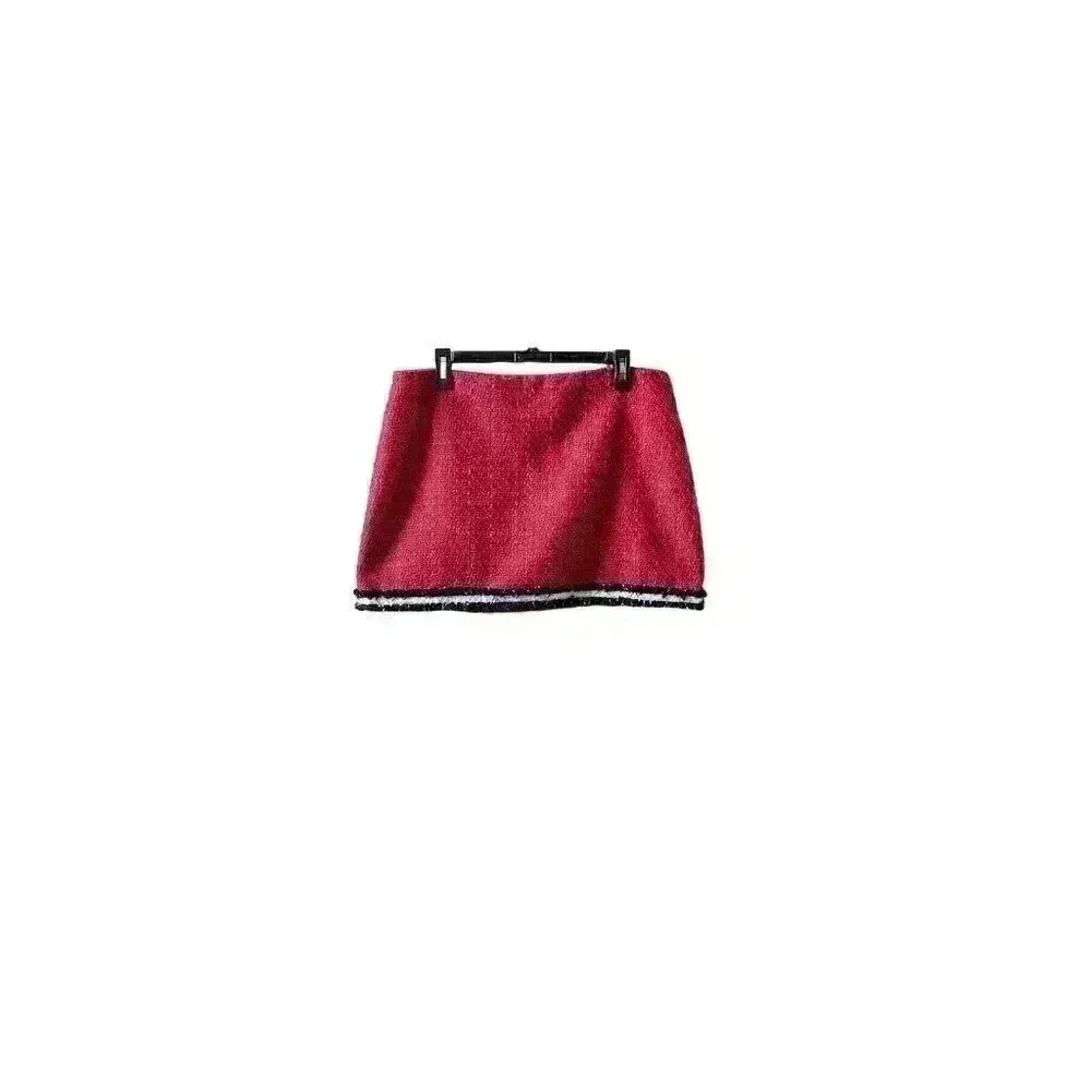 New Alice + Olivia Rubi Micro Skirt Tweed in Perfect Ruby, Black, White Size 14 - Picture 6 of 11